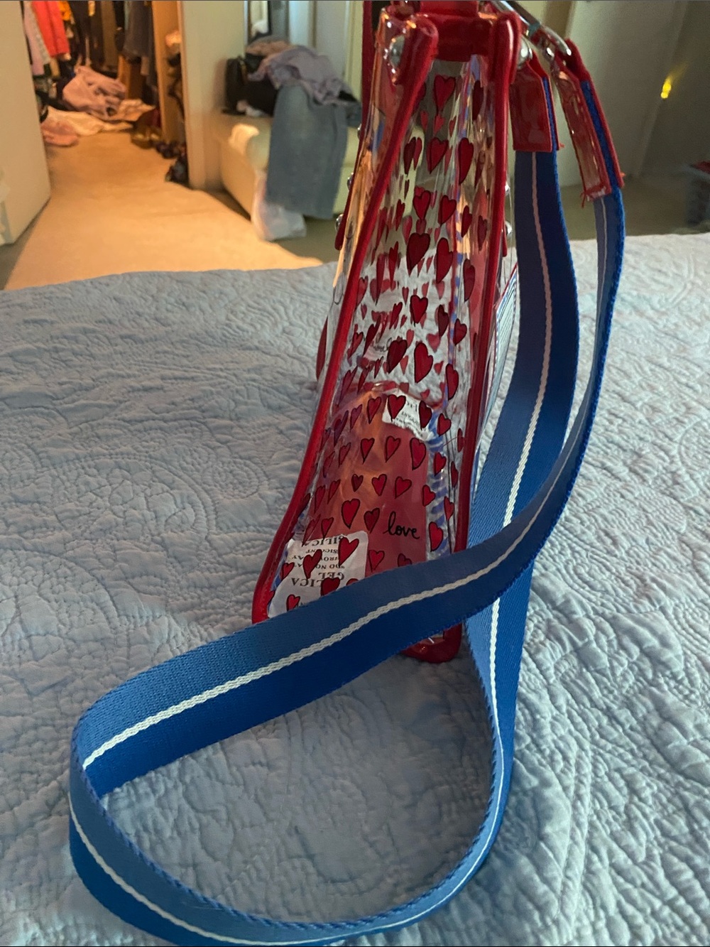 Brighton stripedRed Heart Clear Tote with Blue Stripe Strap carefree summer days - Picture 5 of 5